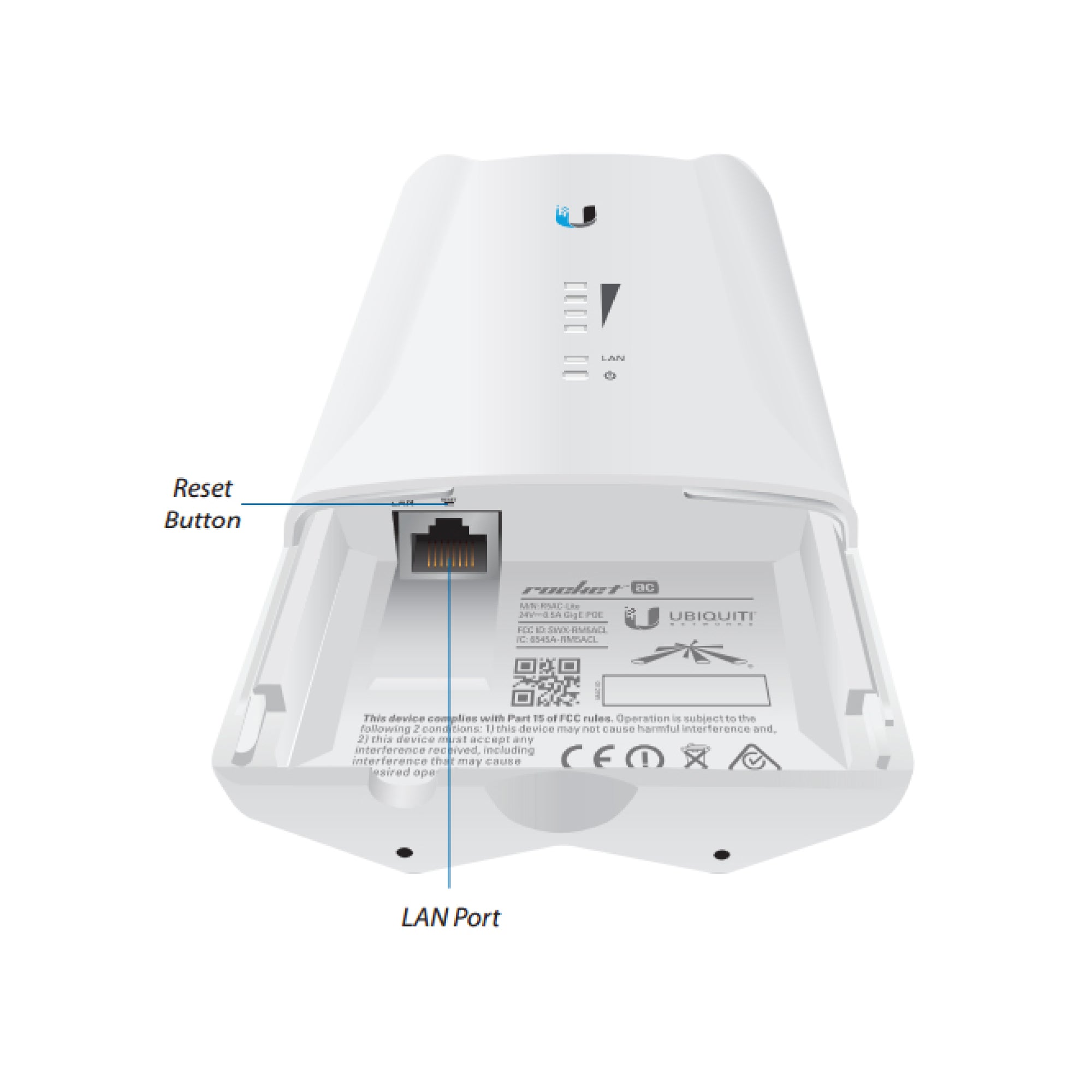Acces Point Ubiquiti Rocket AC R5AC-LITE, 5GHz, 500Mbps, POE, 1 Año (R5AC-LITE)