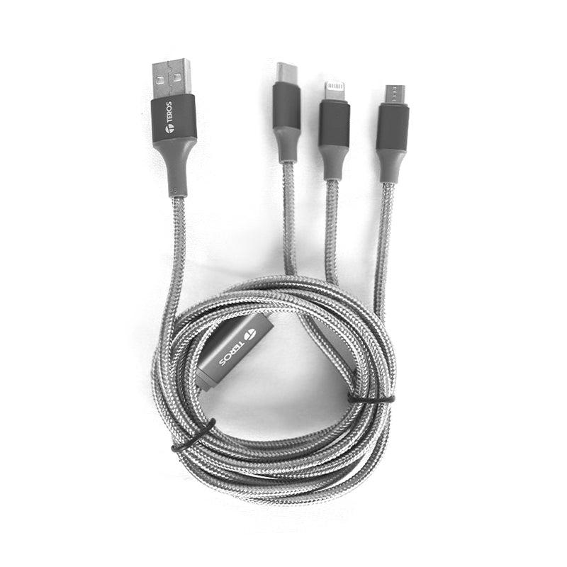 Cable USB Teros TE-70210W, Tipo A - Tipo C/Lightning/Micro Usb, 3.5a, 17.5w, 1Y (TE-70210W) Imagen secundaria del producto