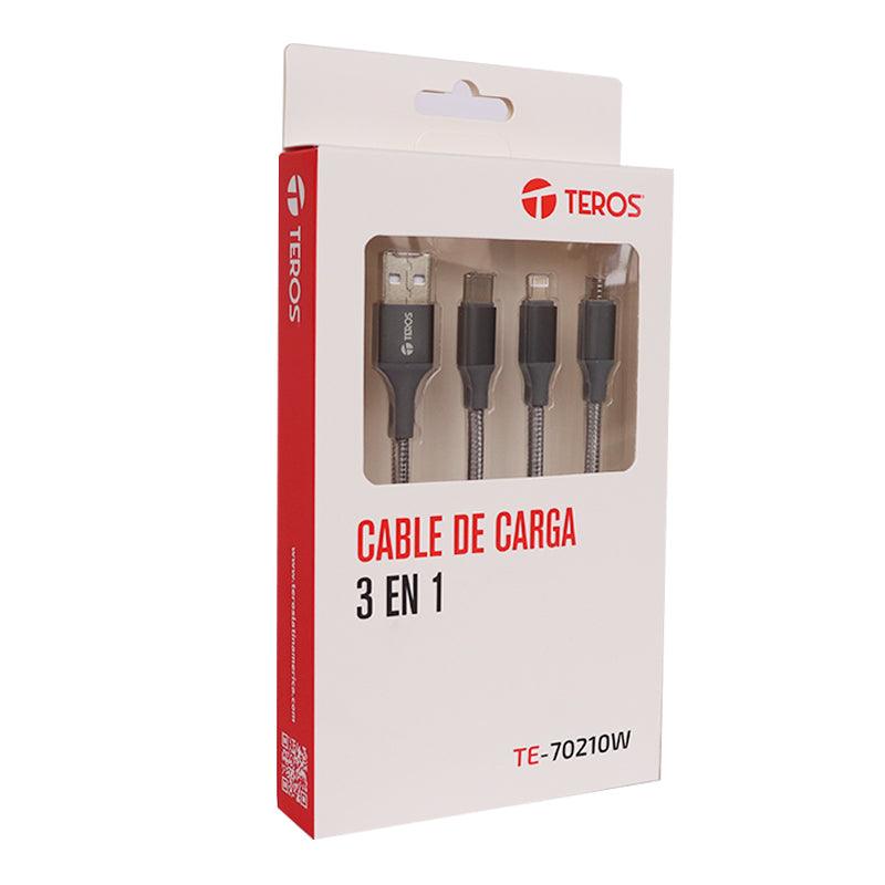 Cable USB Teros TE-70210W, Tipo A - Tipo C/Lightning/Micro Usb, 3.5a, 17.5w, 1Y (TE-70210W) Imagen principal del producto