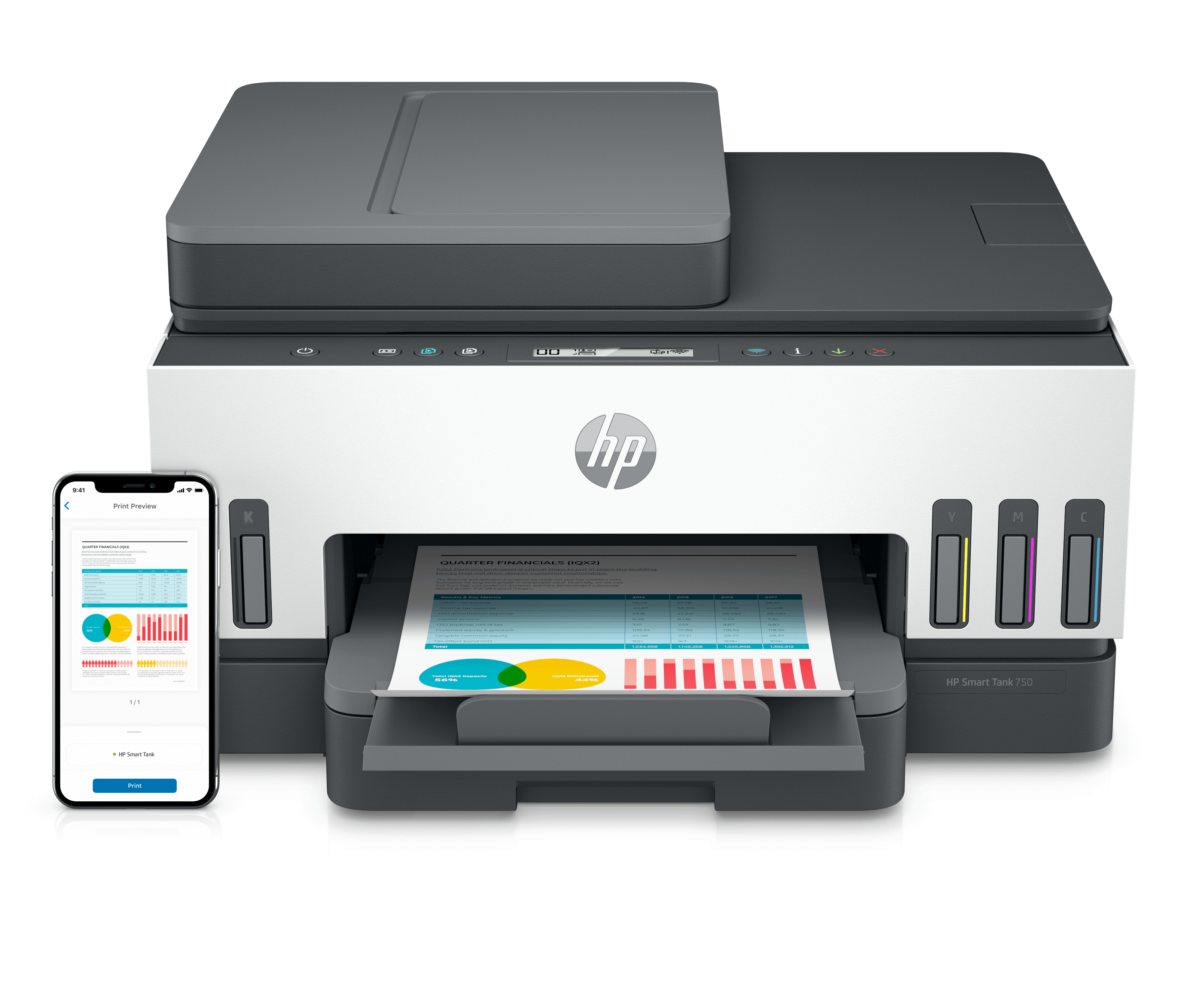 Impresora Mult. HP Smart Tank 750, USB, WiFi, LAN, Bluetooth, Dúplex, ADF Imagen principal del producto