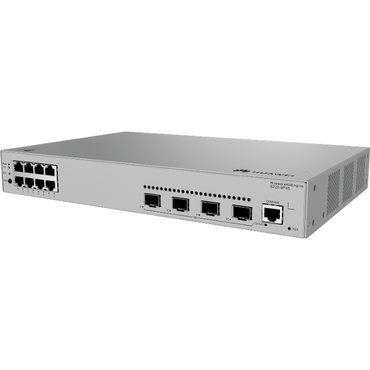 Switch Administrable Huawei S220-8P4S, 8 GbE, PoE, 4 SFP, 124W, L2, 1 Año (S220-8P4S)