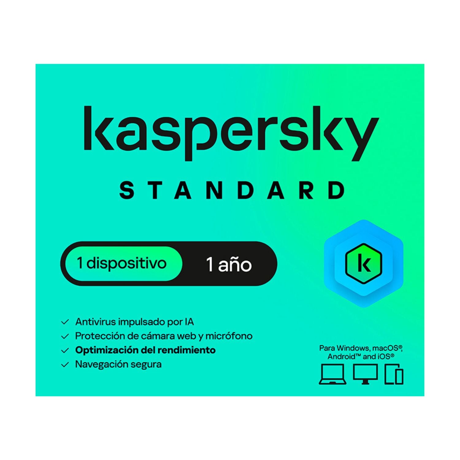 Antivirus Kaspersky Estandar, 1 usuario, 1 dispositivo, 1 Año (KL1041DDAFS) Imagen principal del producto