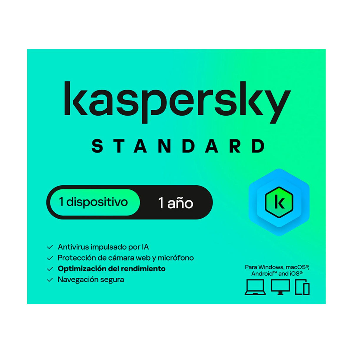 Antivirus Kaspersky Estandar, 1 usuario, 1 dispositivo, 1 Año (KL1041DDAFS)