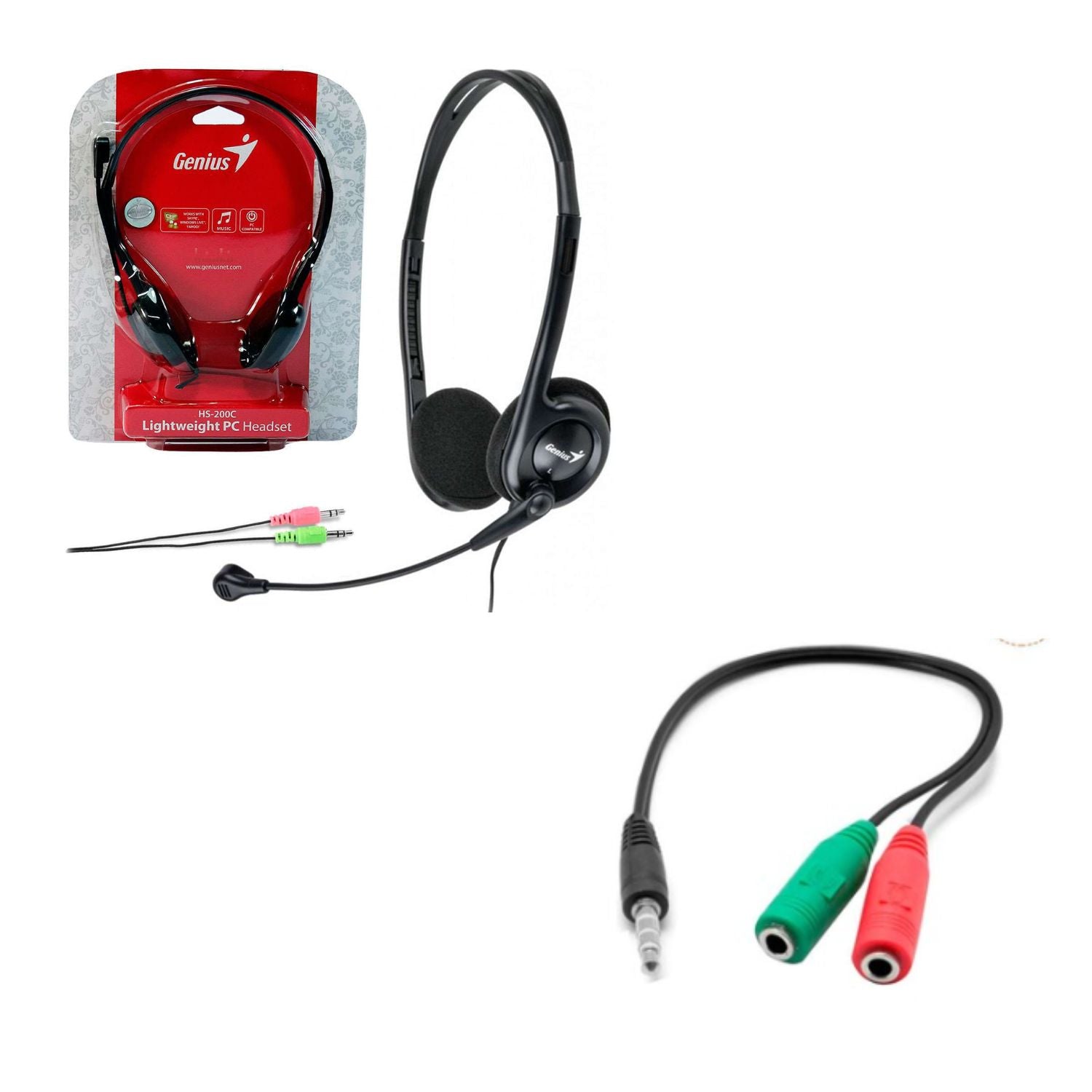 Audifono Genius HS-200C,  c/Microfono, Adaptador