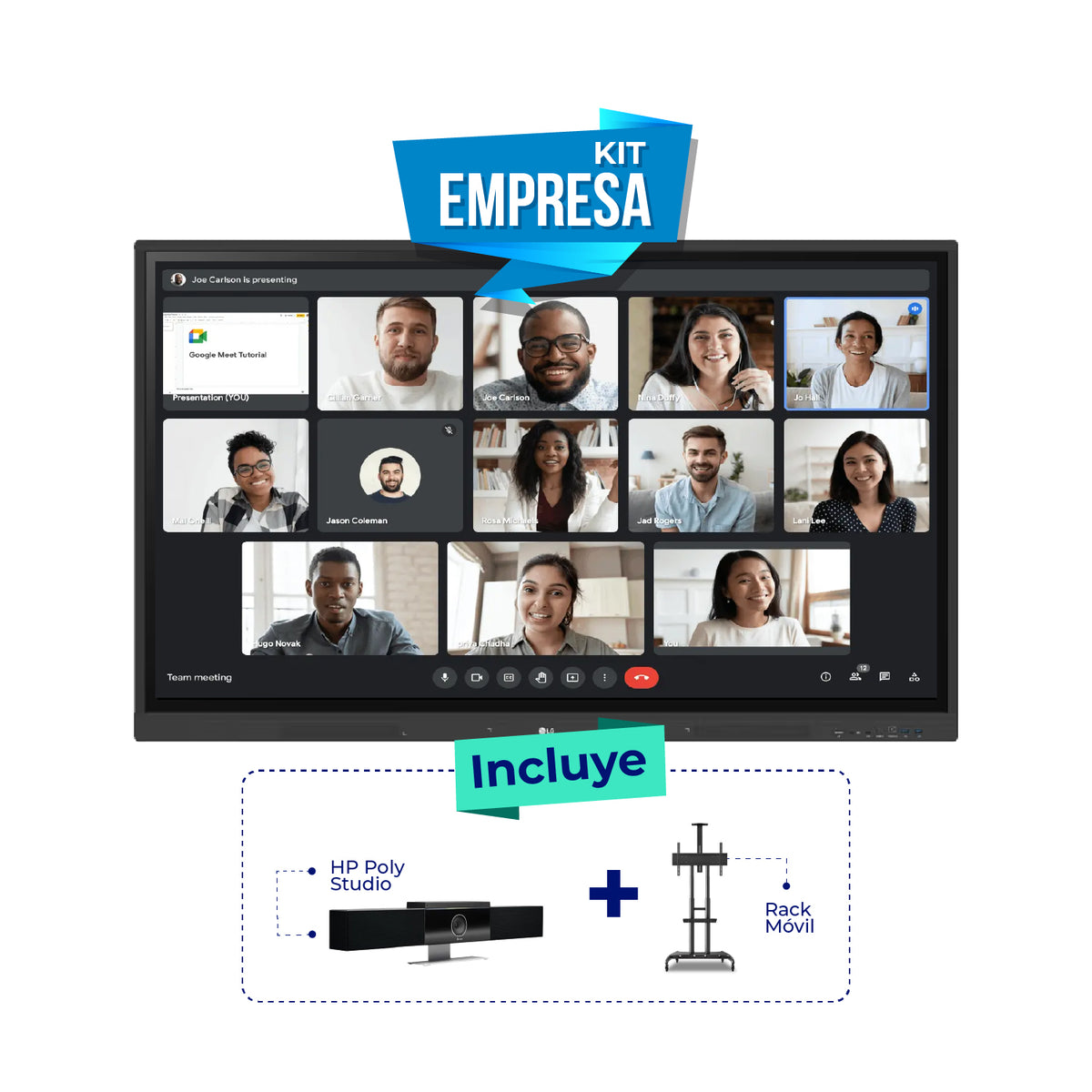 Pantalla Interactiva LG Serie 86TR3DK-B, 86" UHD IPS Touch IR, Android 13 + Rack móvil + Cámara Poly Studio