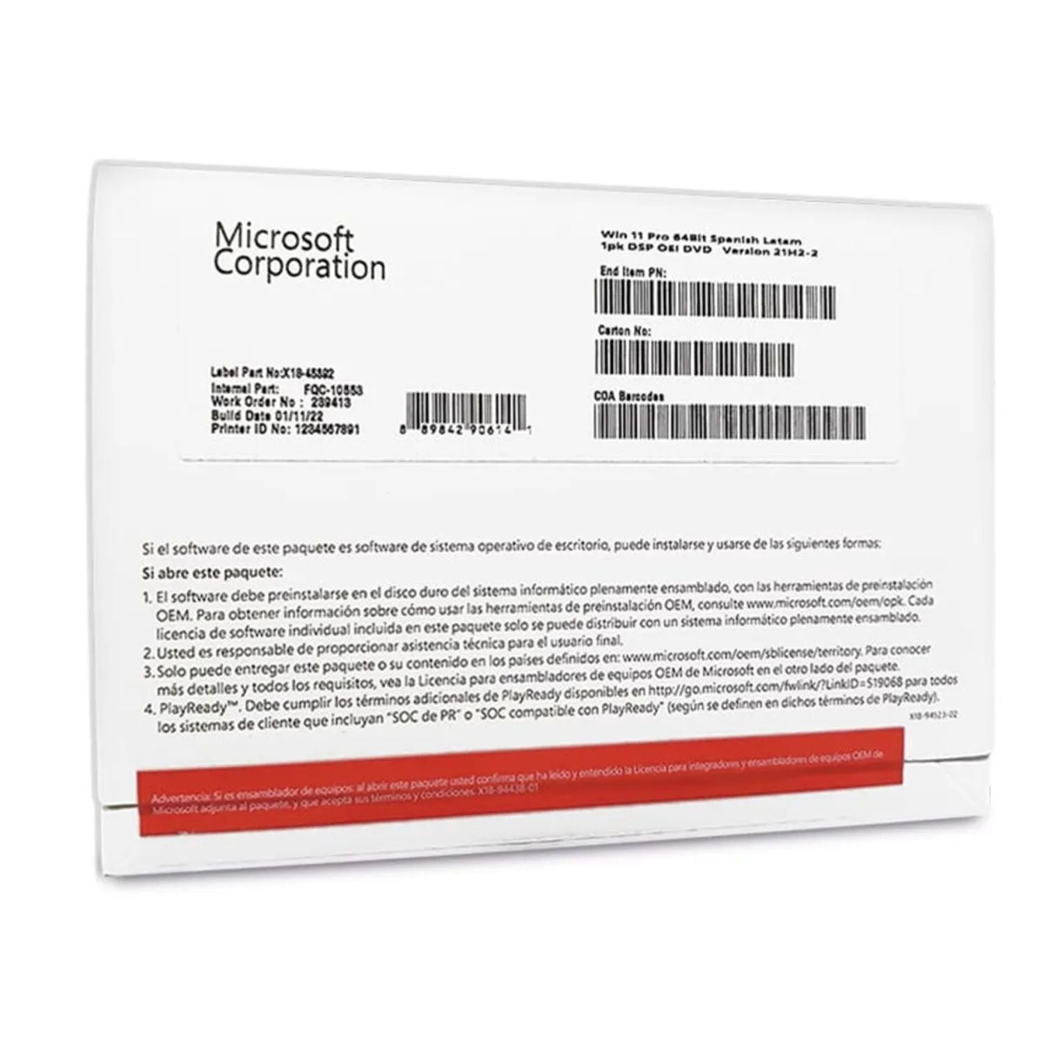 Microsoft Windows 11 Profesional, 64bits, español - OEM (FQC-10553)
