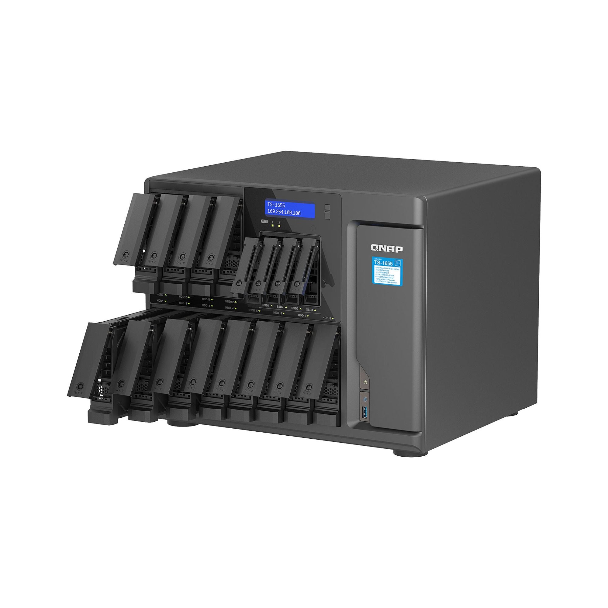 Almacenamiento NAS QNAP TS-1655-8G, 4Core, 8GB RAM, 12 bahías, 2 años Imagen secundaria del producto