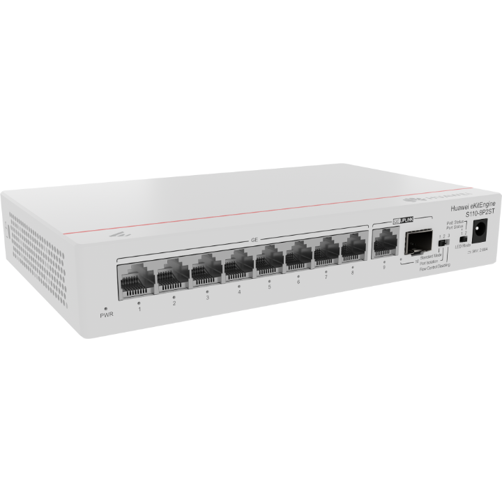 Switch Huawei S110-8P2ST, 8 GbE, PoE, 124W, 1 Años (S110-8P2ST)