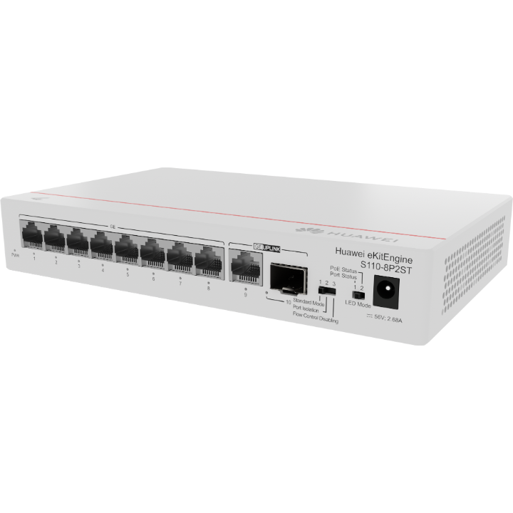 Switch Huawei S110-8P2ST, 8 GbE, PoE, 124W, 1 Años (S110-8P2ST)