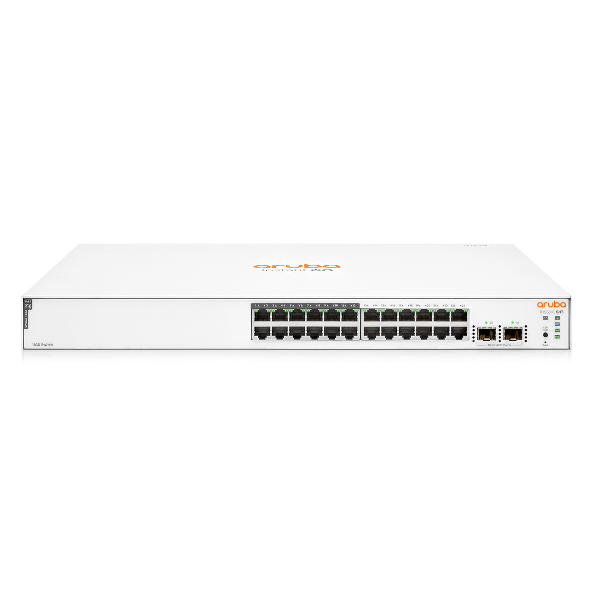 Switch Administrable HPE Aruba IO 1830, 24 GbE, 12/24PoE, 195W, 2 SFP, L2, 2 Años (JL813A)
