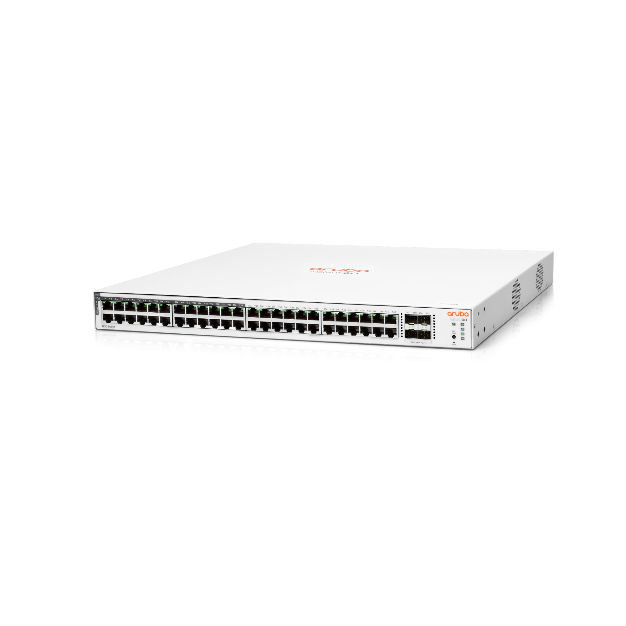 Switch Administrable HPE Aruba IO 1830, 48 GbE, 24/48PoE, 370W, 4 SFP, L2, 2 Años (JL815A) Imagen principal del producto