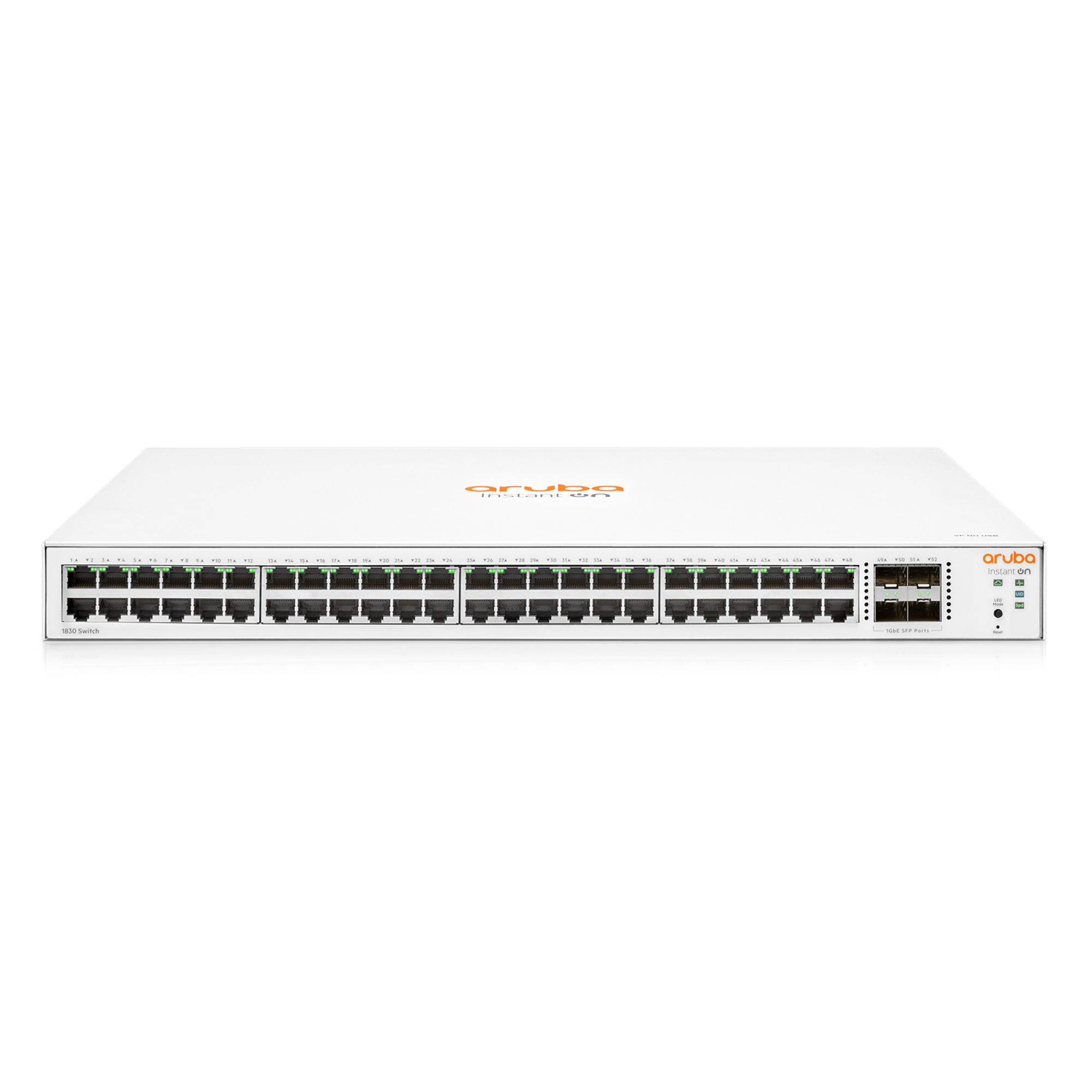 Switch Administrable HPE Aruba IO 1830, 48 GbE, 4 SFP, L2, 2 Años (JL814A) Imagen principal del producto