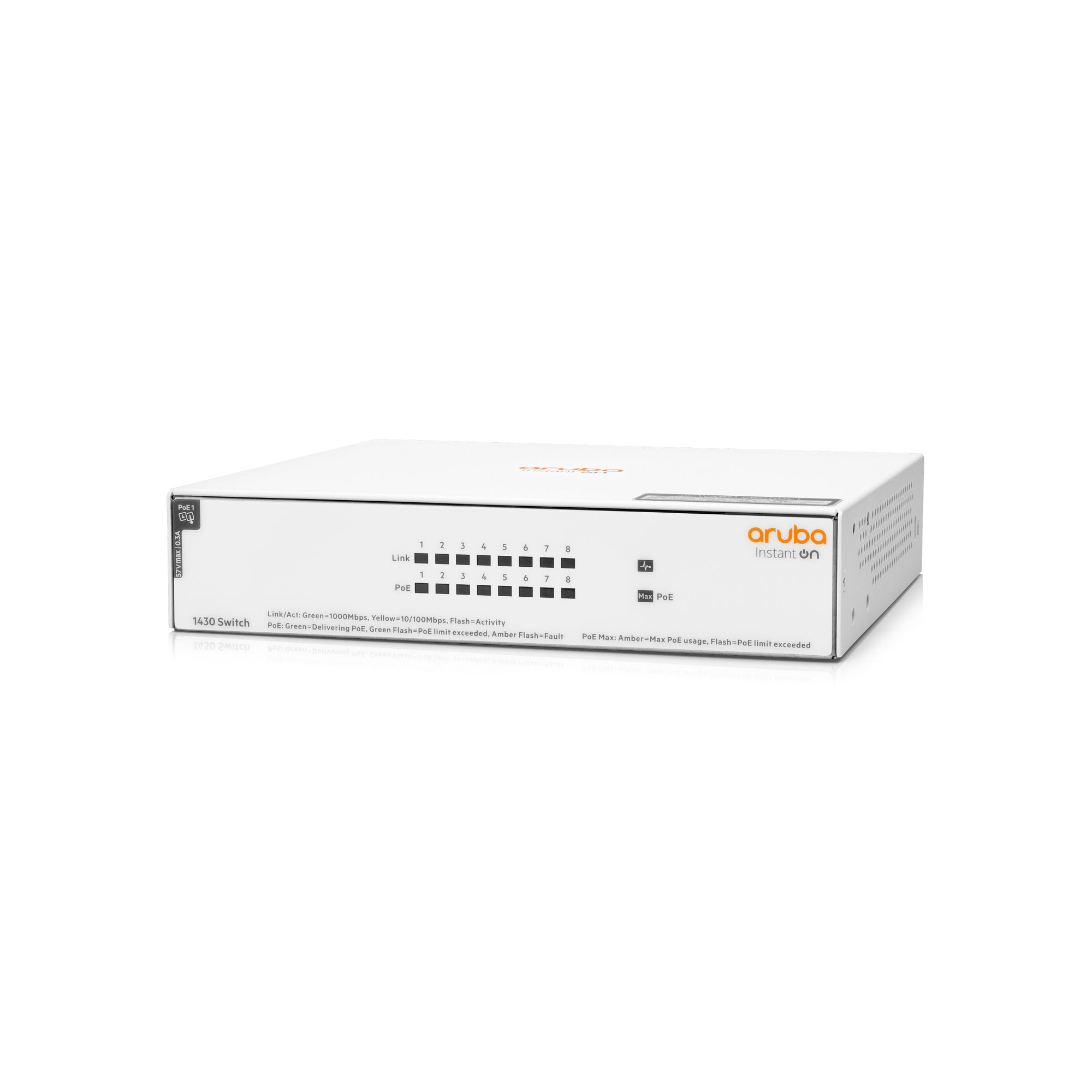 Switch HPE Aruba IO 1430, 8 GbE PoE, 64W, 2 Años (R8R46A) Imagen secundaria del producto
