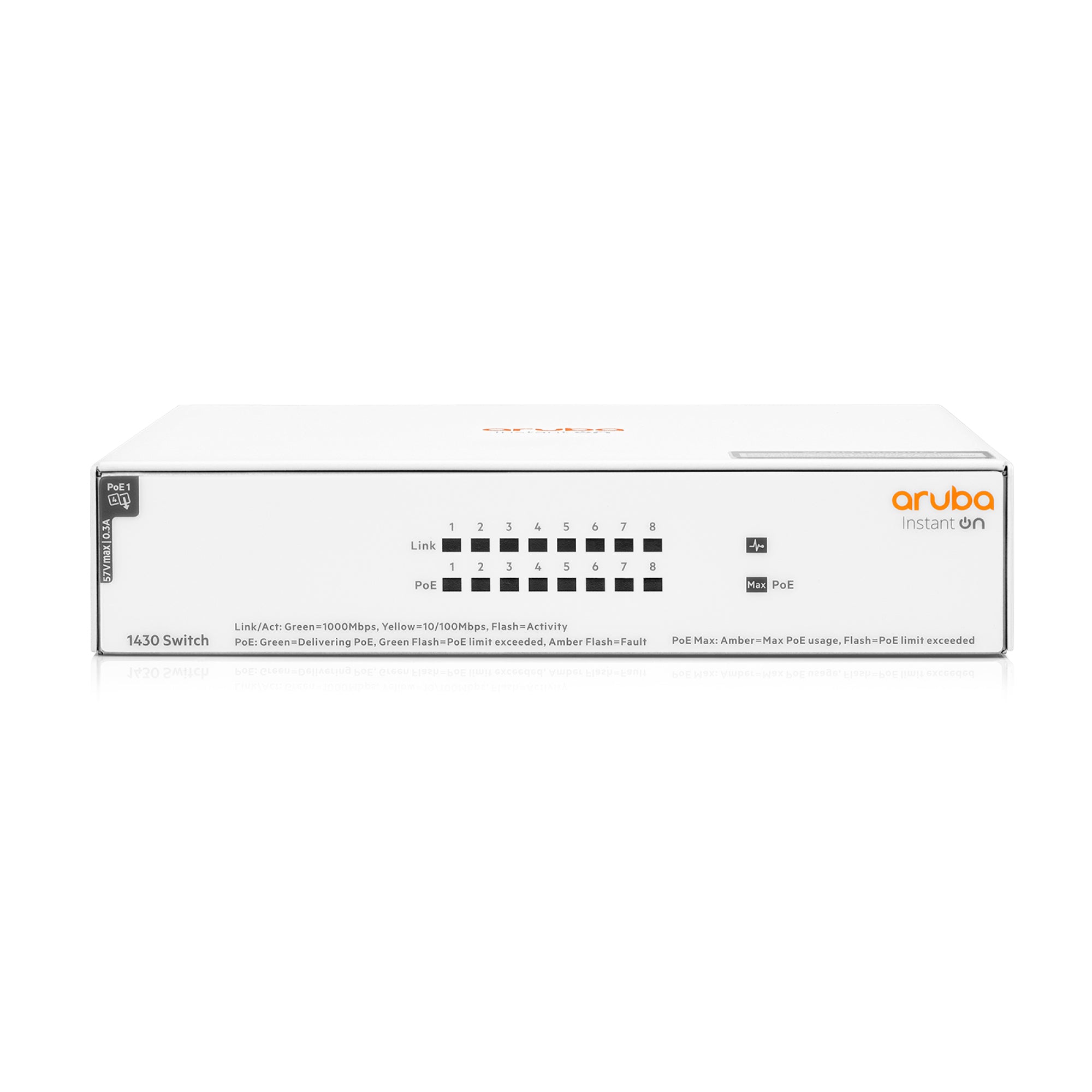 Switch HPE Aruba IO 1430, 8 GbE PoE, 64W Imagen principal del producto
