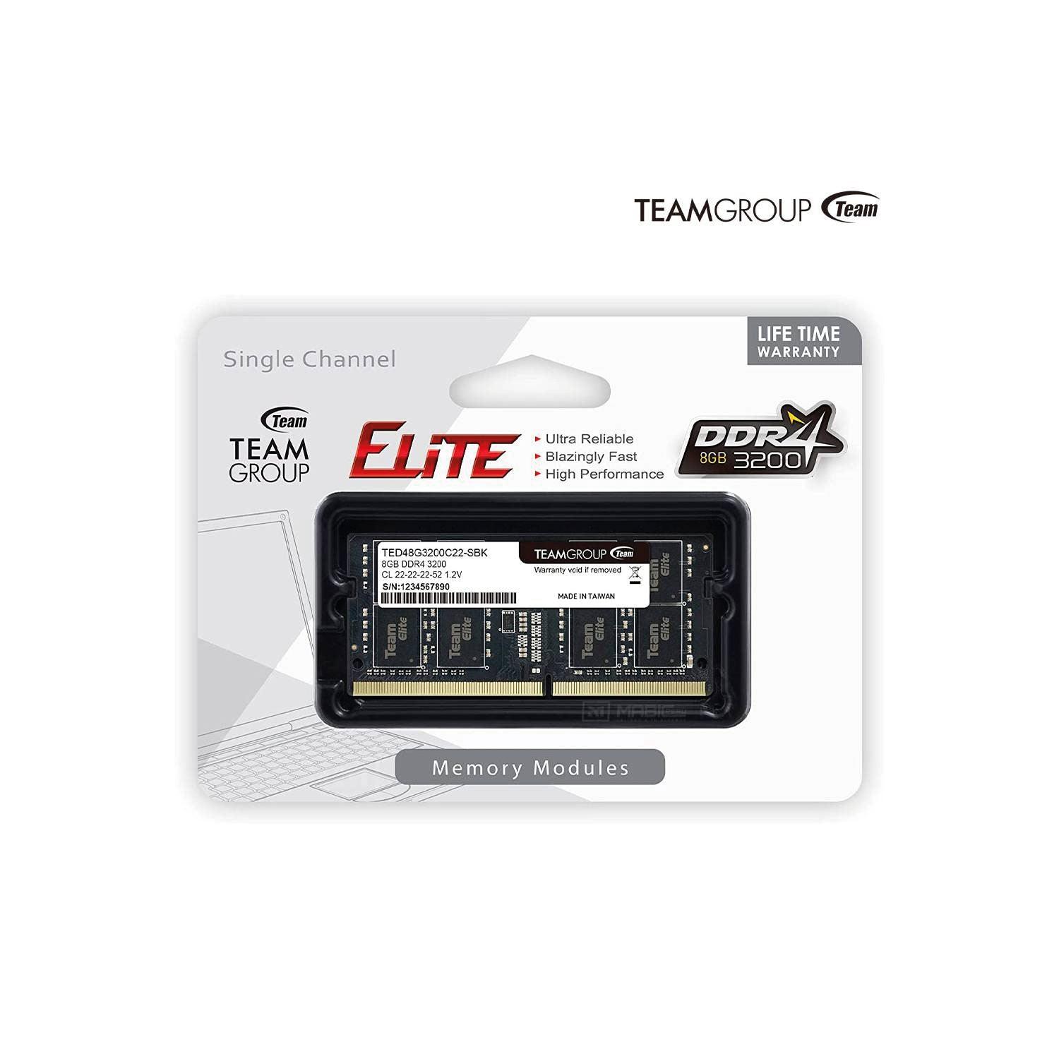 Memoria Sodimm TeamGroup Elite, 8GB, DDR4, 3200MHZ, CL22, 1Y (TED48G3200C22-S01) Imagen principal del producto