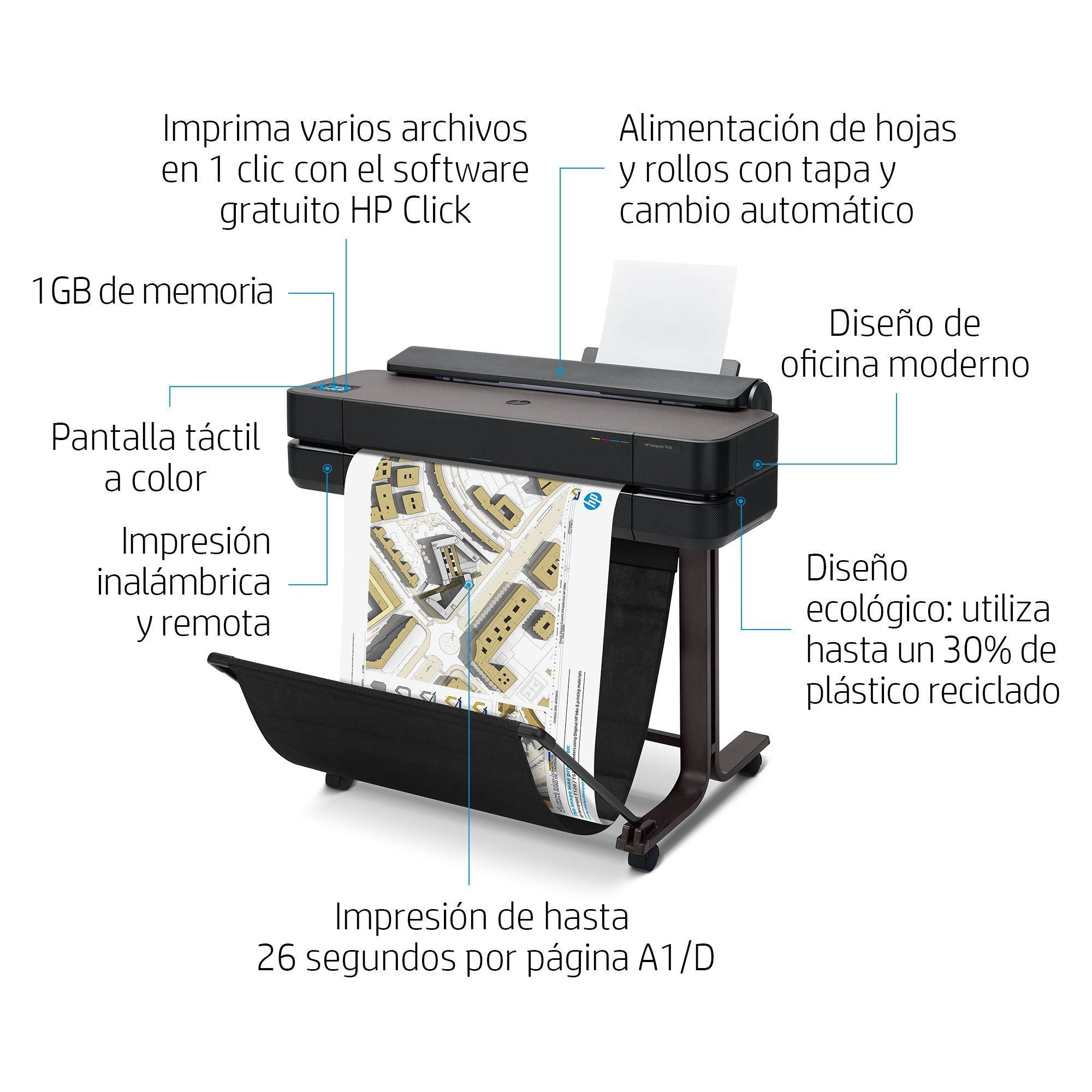 Plotter HP DesignJet T650, 24", A1, USB, WiFi, Ethernet (5HB08A) Imagen secundaria del producto